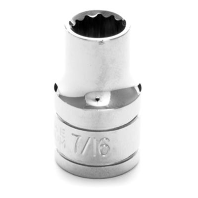 Chrome Socket, 1/2" Drive, 7/16", 12 Point, Shallow