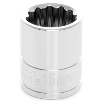 Chrome Socket, 3/8" Drive, 15mm, 12 Point, Shallow