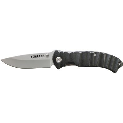 Schrade Liner Lock Folding Knife Drop Point Blade Grey Aluminum Handle