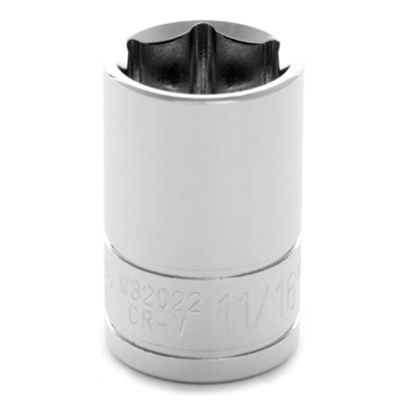 Chrome Socket, 1/2" Drive, 11/16", 6 Point, Shallow