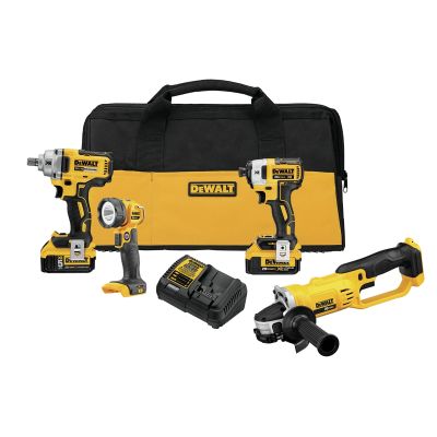 DeWalt 20V MAX 5 Ah Impact Wrench / Impact Driver / Grinder / Work Light 4-Piece Combo Kit