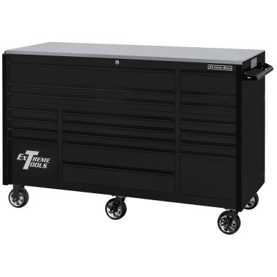 Extreme Tools RX Series 72" 19 Drawer 25" Deep Roller Cabinet, 150 lbs. Slides, Matte Black with Black Drawer Pulls