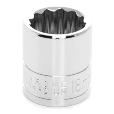 Chrome Socket, 3/8" Drive, 18mm, 12 Point, Shallow