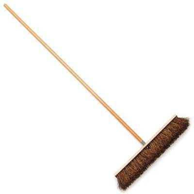 Outdoor Push Broom, 24 in. Wide Wood Block, 4 in. Stiff Palmyra Bristles, 60 in. Lacquered Handle