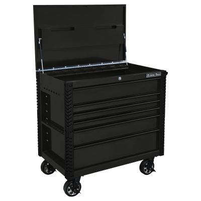 41 in. 6-Drawer Stainless Steel Slider Top Tool Cart with Bumpers, Matte Black with Black-Drawer Pul