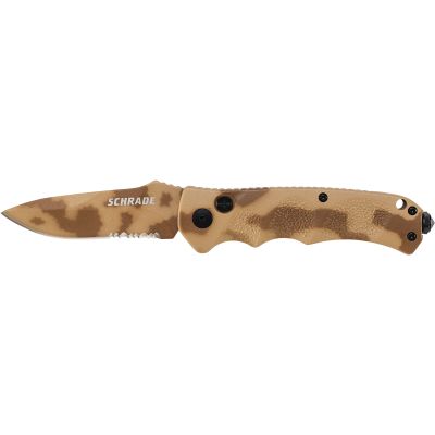 Schrade Push Button Lock Folding Knife Partially Serrated Drop Point Blade