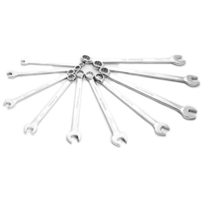 Combination Wrench Set, 10 Piece, 10mm to 19mm, 12 Point Box End, Fully Polished, Long Length