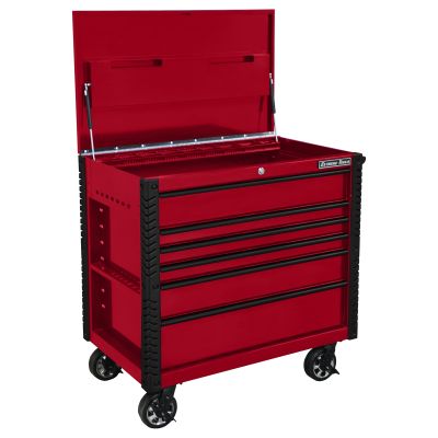 41 in. 6-Drawer Tool Cart w/Bumpers, Red w/Black-Drawer Pulls
