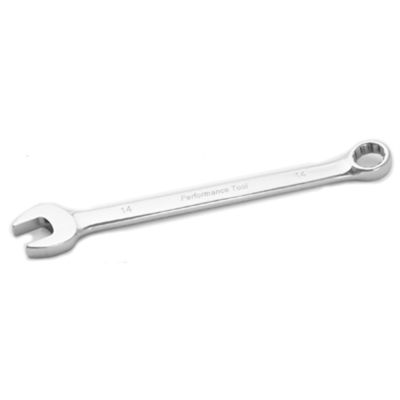 Long Chrome Combination Wrench, 14mm, with 12 Point Box End, Fully Polished, 8-3/4" Long