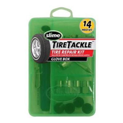 Small Tire Tackle Kit, 14 Piece, with Mini Pencil Gauge, 4 Way Tool, Caps, Valves and Valve Cores