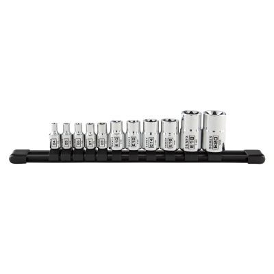 1/4", 3/8" and 1/2" Drive 11 Piece Chrome Inverted Star Socket Rail Set