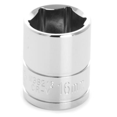 Chrome Socket, 3/8" Drive, 16mm, 6 Point, Shallow