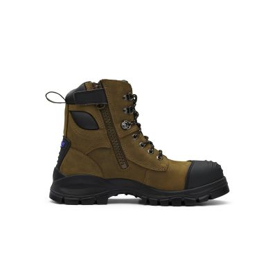 BLU983-100 image(0) - Blundstone 983 Steel Toe Lace Up Side Zip, Water Resistant, Bump Cap, Puncture Resistant Insole, Crazy Horse Brown