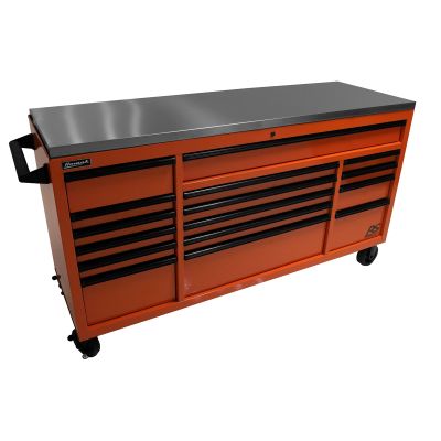 Homak Mfg. 72 in. RS Roller Cabinet, Orange -Stainless Steel Top