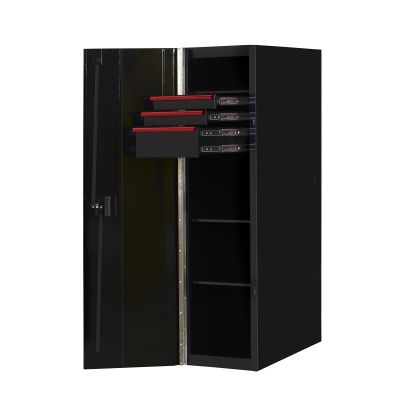 19" 3-Drawer, 2-Shelf Side Locker, Black-Red Handles