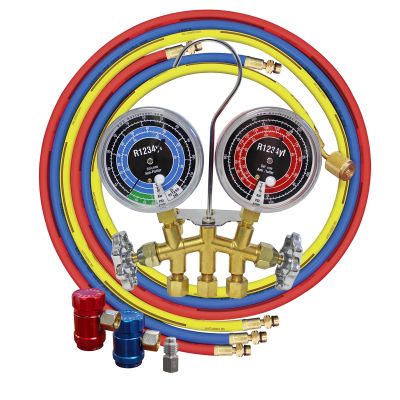 R1234YF Brass Gauge set with 60" hoses and manual