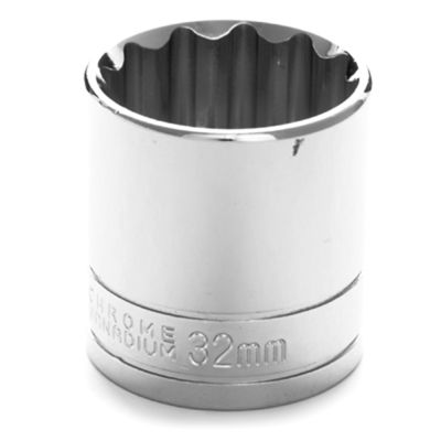 Chrome Socket, 1/2" Drive, 32mm, 12 Point, Shallow
