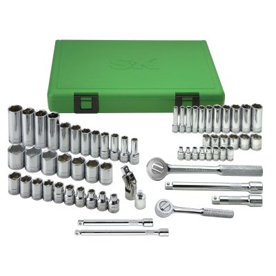 62 Piece 1/4" and 3/8" Drive 6 Point Metric Standard and Deep Socket Set