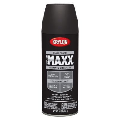 Krylon Covermaxx Paint+Primer; Satin Black; 12 oz. Aerosol