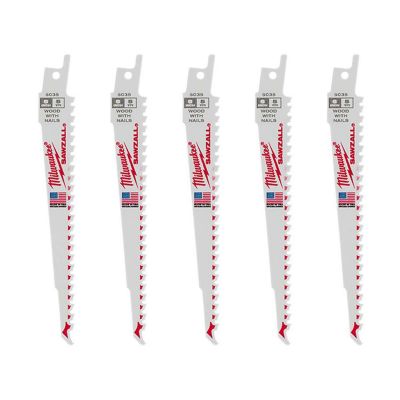 Milwaukee 5-Pack of 6 in. with 5 TPI SAWZALL Nail Embedded Wood Blades