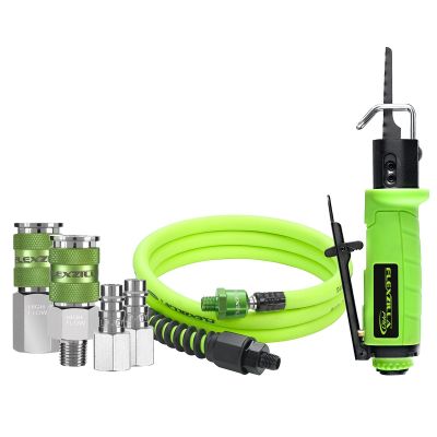 Flexzilla Pro Recip Mini Air Saw Kit w/ Pro Custom Length Whip Hose w/ Ball Swivel, 3/8? x 6' and Pro High Flow Couplers and Plugs