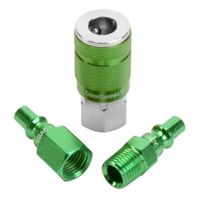 ColorConnex Coupler and Plug Kit, Type B, 1/4" NPT, 1/4" Body, Green, 3-Piece
