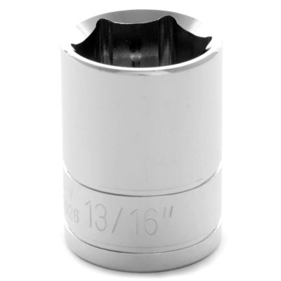 Chrome Socket, 1/2" Drive, 13/16", 6 Point, Shallow
