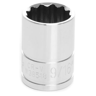 Chrome Socket, 3/8" Drive, 9/16", 12 Point, Shallow