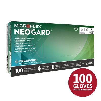 MICROFLEX NEOGARD C52 Disposable Gloves Non-Latex Multi-Purpose, Powder Free Neoprene Exam Glove for Healthcare, Cleaning, Veterinary or Laboratory Settings, Green, Size X-Small, Box of 100 units