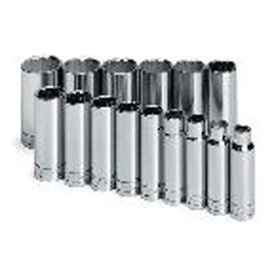 15 pc. 1/2" Drive 6-Point Deep Fract SAE Chrome Socket Set