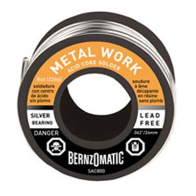 BernzOMatic Acid Core Solder, Silver Bearing, Lead Free, 8 oz, for Metal Work