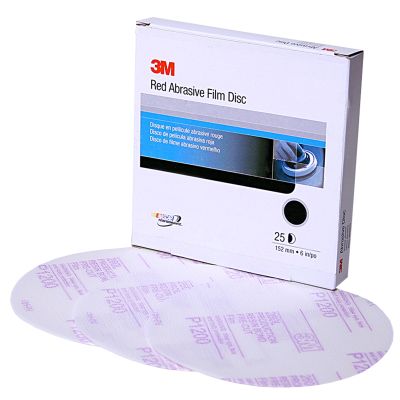 3M Red Adhesive Hookit Film Disc, 6", P1500 Grit, 25 Per Box