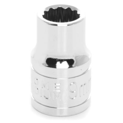Chrome Socket, 3/8" Drive, 9mm, 12 Point, Shallow