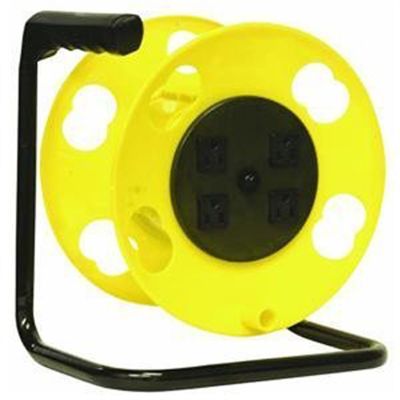 Bayco Extension Cord Storage Reel, Polarized Plug w/ Four Grounded Outlets, 15 Amp Circuit Breaker