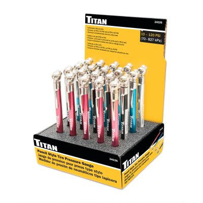 20-Piece Pencil Tire Gauge 10-120 PSI, Counter Display