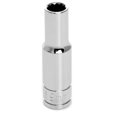 Chrome Socket, 3/8" Drive, 9mm, 12 Point, Deep