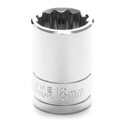 Chrome Socket, 1/2" Drive, 18mm, 12 Point, Shallow
