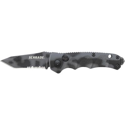Schrade Mini Push Button Lock Folding Knife Partially Serrated Tanto Blade