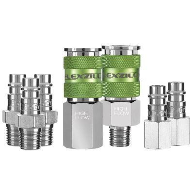 Flexzilla Pro High Flow Coupler and Plug Kit, 1/4" NPT, 1/4" Body, 7-Piece