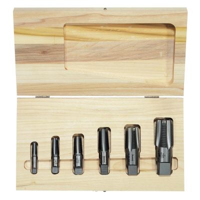 HAN1921 image(0) - 6 PC. SET - NPT THREADS - WOODEN CASE HCS TAPER PIPE TAP SET