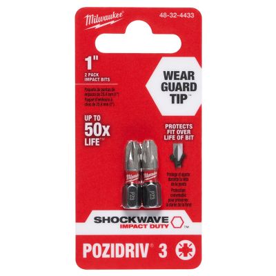 MLW48-32-4433 image(0) - SHOCKWAVE™ 1" Impact Pozidriv #3Insert Bits (2PK)