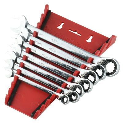 KTI45602 image(0) - 7pc Rev. Ratcheting Metric Wrench Set 8-18mm
