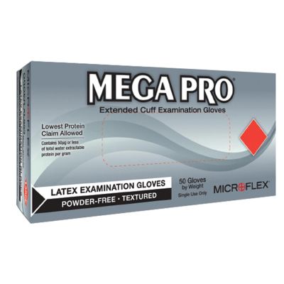 MFXL852 image(0) - MEGA PRO LATEX EXT CUFF EXAM GLOVES, BOX/50, MEDIUM