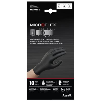 10 Pack MidKnight Black Powder-Free Nitrile Examination Gloves, Size L