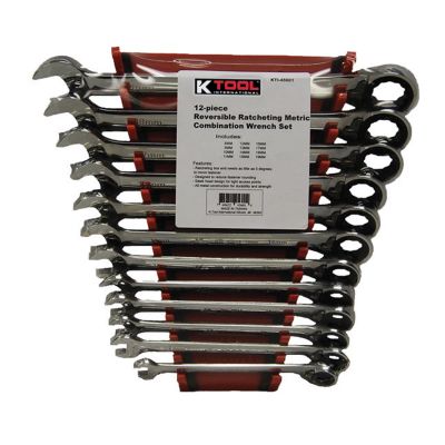 KTI45601 image(0) - 12 pc Rev. Ratcheting Metric Wrench Set 8-19mm