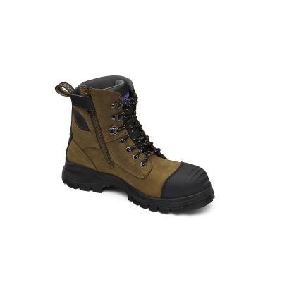 BLU983-110 image(0) - Blundstone 983 Steel Toe Lace Up Side Zip, Water Resistant, Bump Cap, Puncture Resistant Insole, Crazy Horse Brown