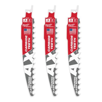 MLW48-00-5331 image(0) - 6" 3 TPI The AX™ with Carbide Teeth for Pruning & Clean Wood SAWZALL® Blade 3PK